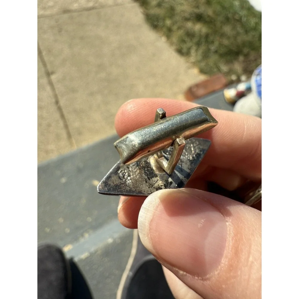 Vintage Sterling Cufflinks 925 Silver Abalone‎ Diamond Shape